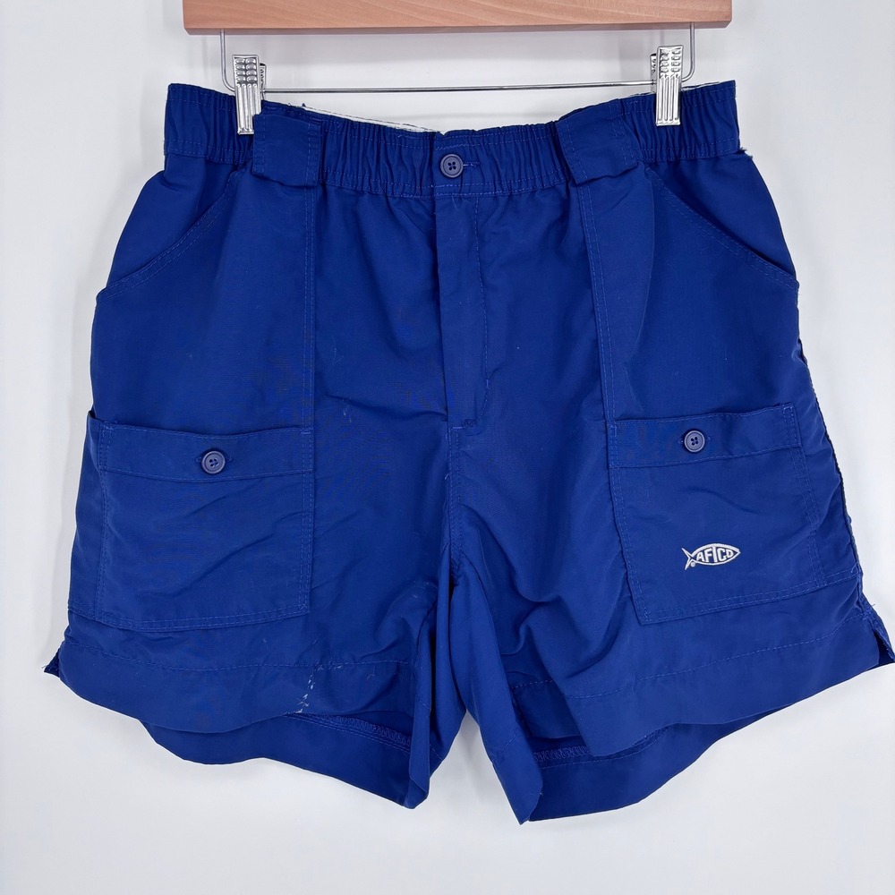 AFTCO Fishing Shorts Men 36 Blue Original M01 Utility Cargo Boating Outdoor FLAW